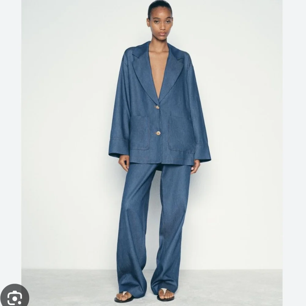 DENIM EFFECT OVERSIZED BLAZER SIZE L - Picture 3 of 10